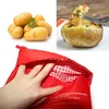A collage of images showing raw potatoes, a baked potato, and a hand inside a red microwave potato bag. Produktbild-Vorschau