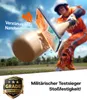 A person in a baseball uniform is swinging a bat at a smartphone. Anteprima dell’immagine prodotto
