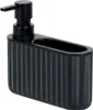 A black soap dispenser with a sponge holder attached. Produktbild-Vorschau