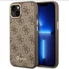 A brown Guess branded iPhone 14 Plus case is shown next to the phone it is designed for. Podgląd zdjęcia produktu