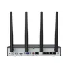 The back view of a black and gray network video recorder with four antennas and various ports. Produktbild-Vorschau