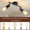 A ceiling light fixture with two adjustable spotlights, shown with various E27 light bulbs below. Náhľad obrázku produktu