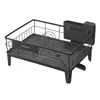 A black dish drying rack with an attached utensil holder is shown against a white background. Produktbild-Vorschau