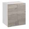 A close-up studio shot of a two-door cabinet with a wood-grain finish on the doors and a white top. Produktbild-Vorschau