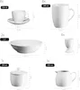 A collection of white porcelain tableware items with dimensions and quantities indicated. Produktbild-Vorschau
