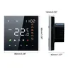 A smart thermostat with dimensions shown. Produktbild-Vorschau