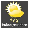 A graphic illustration of a sun and cloud with rain, with the text 'indoor/outdoor' below. Anteprima dell’immagine prodotto