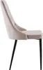 A side view of a single beige upholstered dining chair with black metal legs against a white background. Produktbild-Vorschau