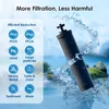A product image for a water filter cartridge, highlighting its filtration capabilities with icons and text, set against a water background. Náhled obrázku produktu