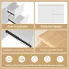 A collage of images showcasing a white bathroom vanity with drawers, highlighting its features and materials. Produktbild-Vorschau