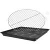 A metal grill rack sits on top of a black plastic tray filled with water. Produktbild-Vorschau