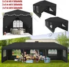 A collage of images showing a black party tent in different configurations and sizes, with one image showing a family enjoying a meal inside. Náhled obrázku produktu