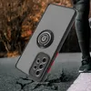 A phone case with a ring holder is shown in a dynamic setting, possibly implying durability and active use. Produktbild-Vorschau