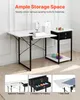 A sewing table with a sewing machine and storage drawers, shown in a room setting with additional close-up shots of its features. Podgląd zdjęcia produktu