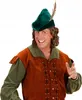 A man wearing a Robin Hood-style costume, including a green hat with a feather, and a brown vest over a green shirt. Produktbild-Vorschau