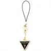A Guess logo charm with a black triangle, gold trim, and rhinestones, attached to a black cord with a gold clasp. Podgląd zdjęcia produktu