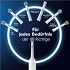 A marketing image showcasing various Oral-B toothbrush heads arranged around a central toothbrush handle, with German text overlay. Produktbild-Vorschau