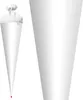A white cone-shaped school bag with a white fabric drawstring closure at the top and a red tip at the bottom, shown against a white background. A small red and white logo is visible on the grey band near the top of the cone. Produktbild-Vorschau