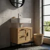 Moderner Badezimmerschrank aus Holzdekor mit Tür und Schubladen – Unterschrank mit Rattanfront_#sku_SAFWL6.876# Produktbild-Vorschau