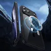Two black iPhone cases are shown in a dramatic, dark, rocky environment with a blue sky. Produktbild-Vorschau