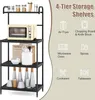 A four-tier storage shelf with kitchen items on display, accompanied by marketing text and icons. Náhled obrázku produktu