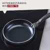A black frying pan with a black handle is placed on a black induction stovetop. Produktbild-Vorschau