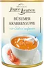 A can of Jürgen Langbein Büsumer Krabbensuppe with a bowl of soup and shrimp in the foreground. Náhľad obrázku produktu
