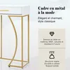 A close-up of a white and gold console table with marketing text and icons. Anteprima dell’immagine prodotto