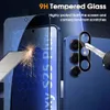 A marketing image showcasing a blue smartphone with a screen protector and a camera lens protector. Sparks are shown flying from a knife attempting to scratch the screen protector, demonstrating its durability. Produktbild-Vorschau