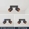 A collage of images showing a black ceiling light with two adjustable spotlights. Voir les images du produit