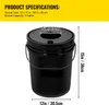 A black bucket with dimensions and capacity indicated by text and lines. Anteprima dell’immagine prodotto