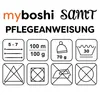 Image displays care instructions and product specifications using icons and text. Produktbild-Vorschau