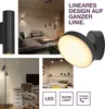A collage of images showcasing different lighting fixtures in various home settings, along with feature icons. Produktbild-Vorschau