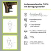 Product information and diagrams for an outdoor wall light. Produktbild-Vorschau