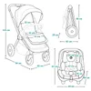Diagrams showing the dimensions of a stroller and a car seat. Produktbild-Vorschau