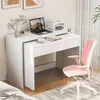 A white desk with a laptop, printer, and a pink office chair in a room. Anteprima dell’immagine prodotto