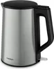 A studio shot of a silver and black electric kettle. Produktbild-Vorschau