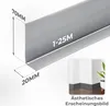 A close-up of a gray PVC skirting board with dimensions indicated, and a small inset image showing the skirting board installed in a room corner. Produktbild-Vorschau