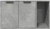 A front view of a cabinet with two doors and an open shelf. Produktbild-Vorschau