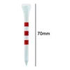 A white golf tee with red stripes is shown vertically next to a measurement indicating its length. Produktbild-Vorschau