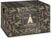 A black advent calendar box with a pine branch pattern and gold lettering. A small green and yellow bottle is visible in a cutout on the side. Produktbild-Vorschau