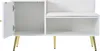 A white shoe cabinet with a built-in bench and gold legs, shown from the front with one door open. Náhľad obrázku produktu
