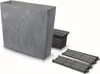 A tall, rectangular planter with a marbled gray finish, a dark gray insert, and two dark gray grates are displayed against a white background. Podgląd zdjęcia produktu