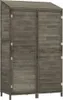 A tall, narrow wooden shed with double doors and a slanted roof, presented against a white background. Podgląd zdjęcia produktu