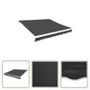 A dark grey awning with a white trim is shown against a white background. Below the main image are three smaller images showing different views and details of the awning. Produktbild-Vorschau