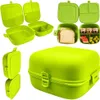 A collage of images showing a green lunchbox from different angles and in use. Podgląd zdjęcia produktu