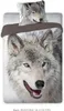 A close-up of a wolf's face on bedding. Náhled obrázku produktu