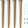 Four wooden furniture legs with metal mounting plates and screws are arranged on a white background. Produktbild-Vorschau