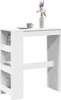A white bar table with shelves on the side, a cup, and a vase with flowers on top. Náhled obrázku produktu