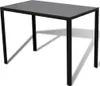 A black dining table with a glass top and black metal legs, shown from a slightly elevated angle against a white background. Náhled obrázku produktu